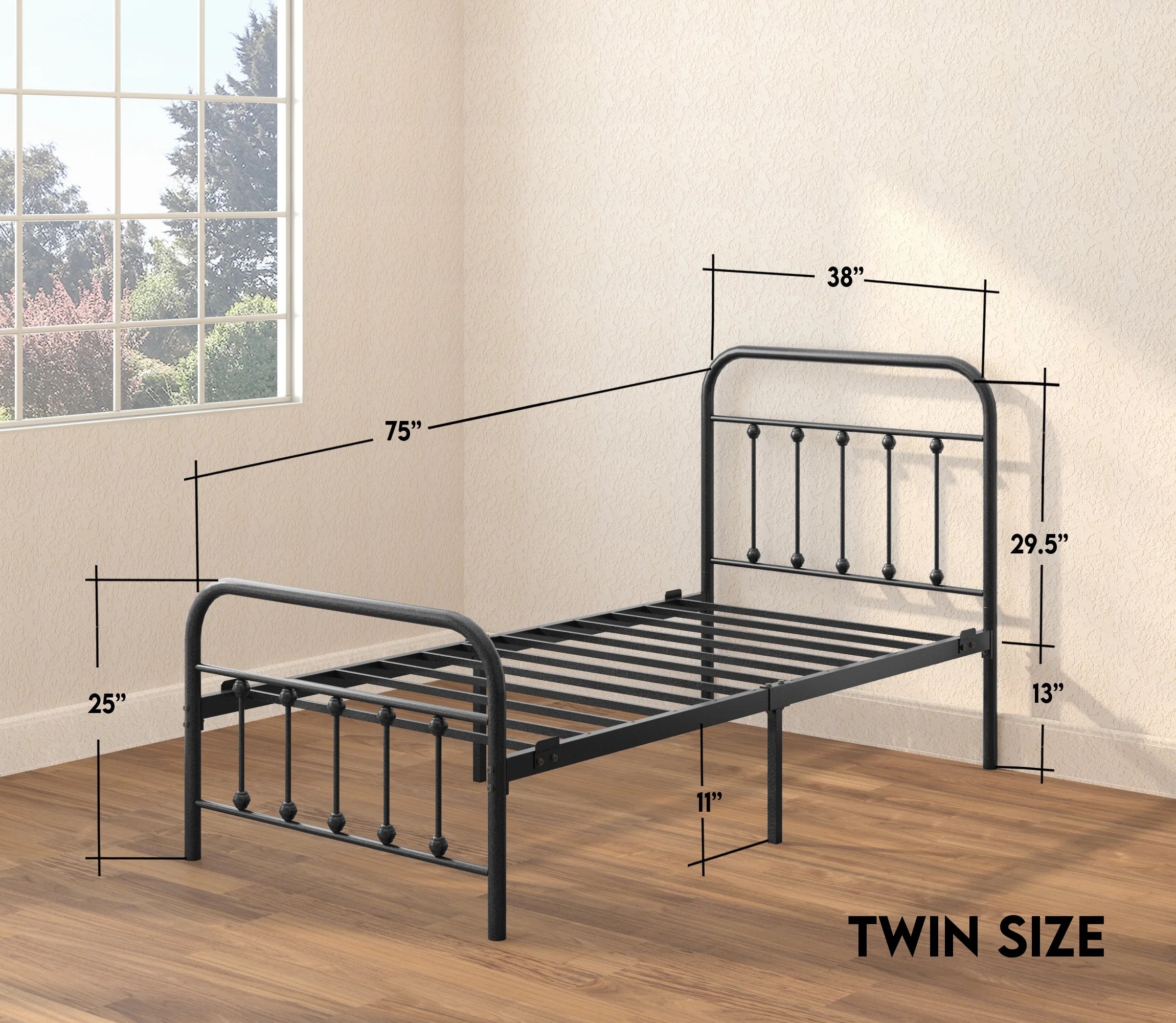 Vintage Twin Metal Bed Frame with Headboard and Footboard U6783