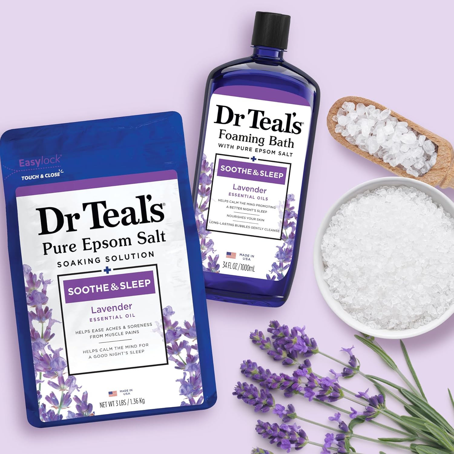 Epsom Salt Soaking Solution and Foaming Bath Combo Pack, Lavender J14544