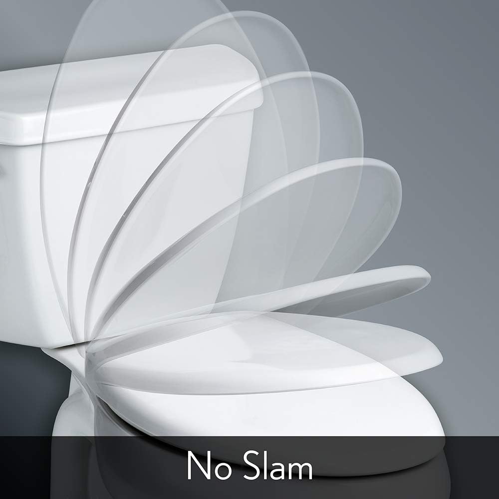 Elongated Toilet Seat with Brushed Nickel Hinges, Slow Close, Enameled Wood C819