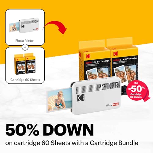 Portable Photo Printer with 68 Sheets Bundle, White I22234