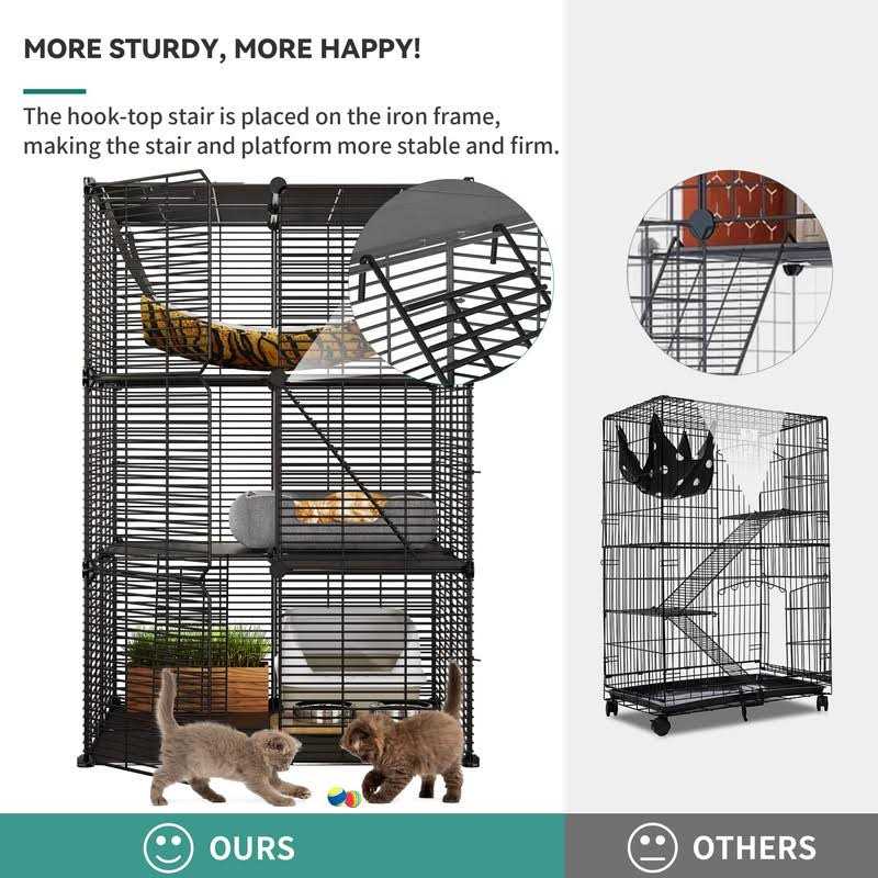 Cat Cage Indoor Cat Enclosures DIY Cat Playpen Metal Kennel with Hammock H567922