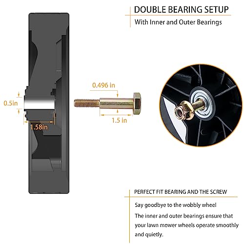 Lawn Mower Wheels 6 Inch (2-Pack) with Bearings and Hardware F277296
