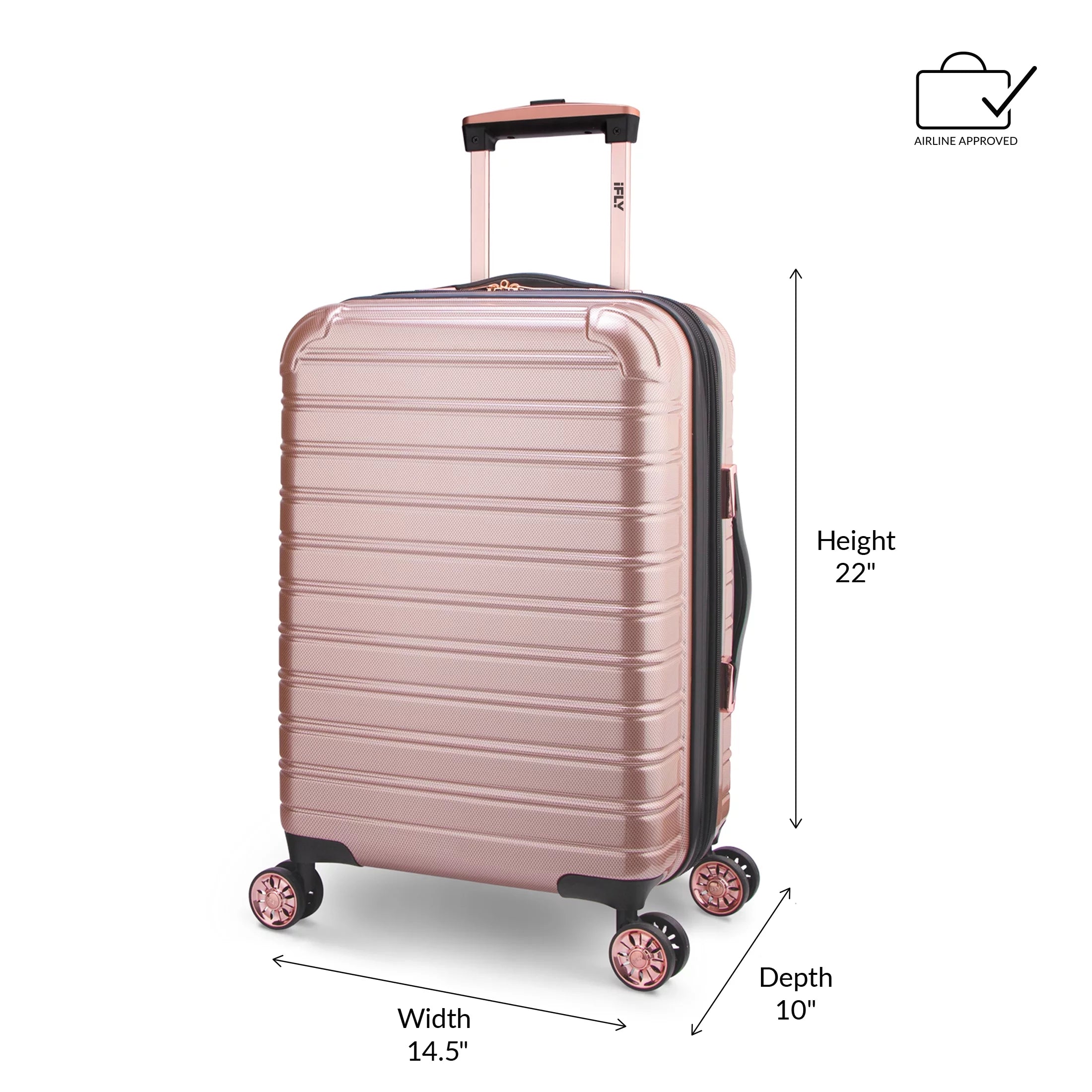 Hardside Luggage 3 Piece Set, 20" Carry-on, 24" and 28" Checked, Rose Gold B9174
