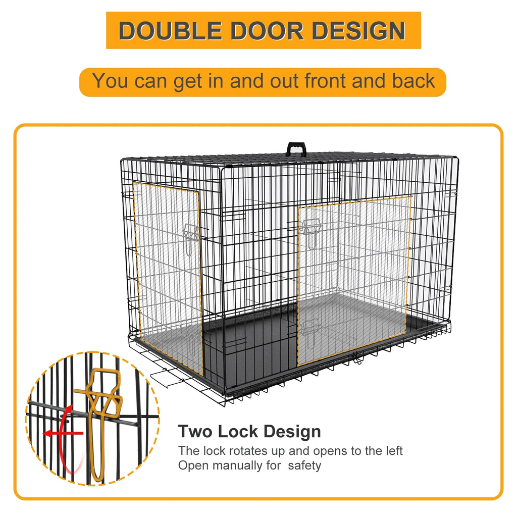Large Dog Crate XL 42 Inch Wire Kennel with Divider and Double Door H5308