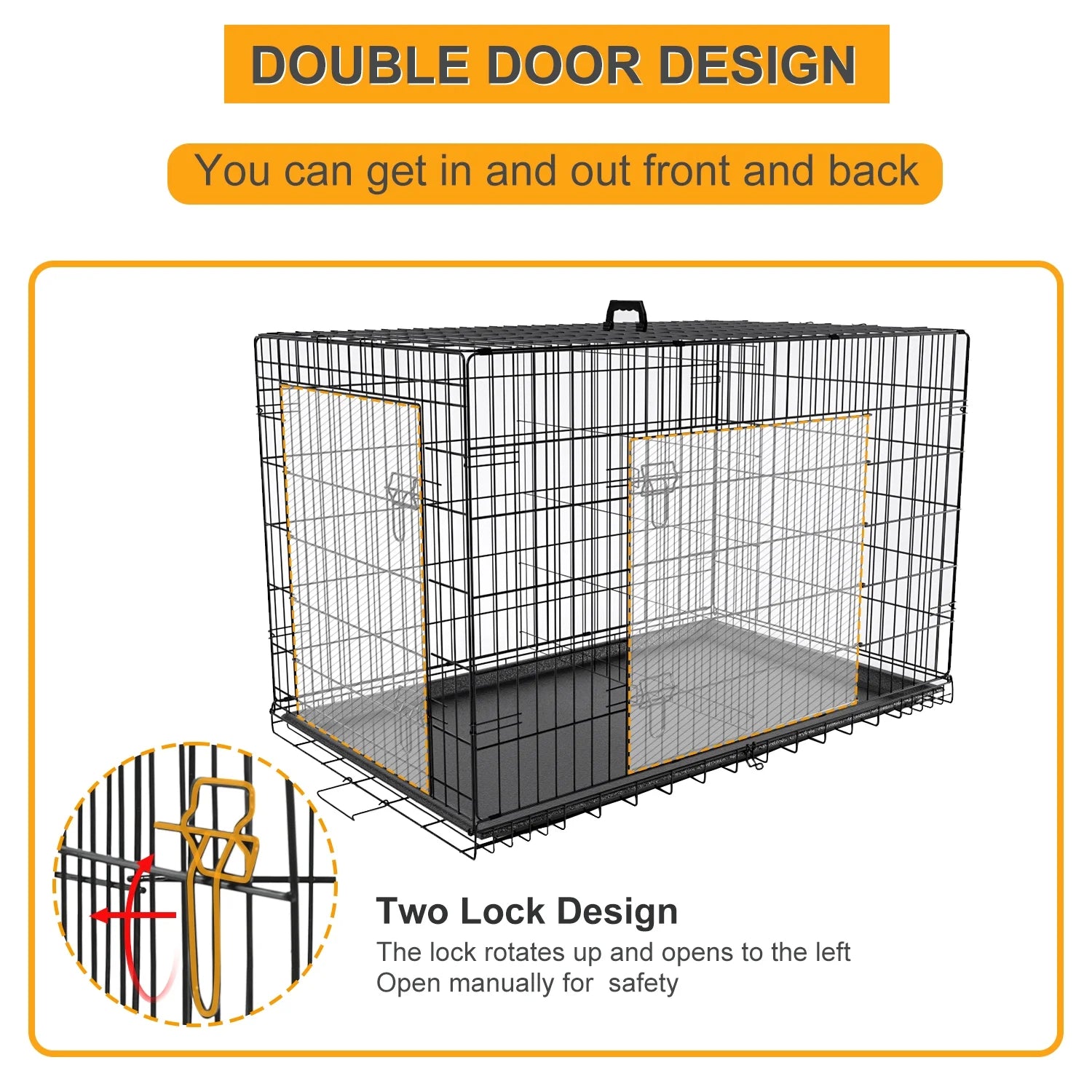 Large Dog Crate XL 42 Inch Wire Kennel with Divider and Double Door H5308