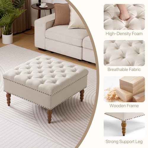 Large Square Ottoman Coffee Table with Storage and Solid Wood Shelf Z39627