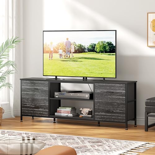 TV Stand with 4 Fabric Drawers and Open Shelves for 50" TV, Black Wood Veins I88170