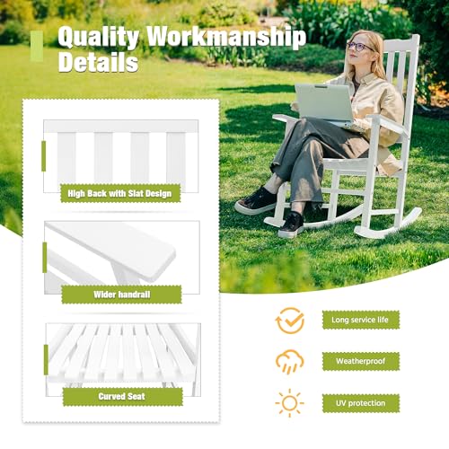 Outdoor Rocking Chair, Acacia High Back Oversized All-Weather Lounge Rocker, Brown O3433