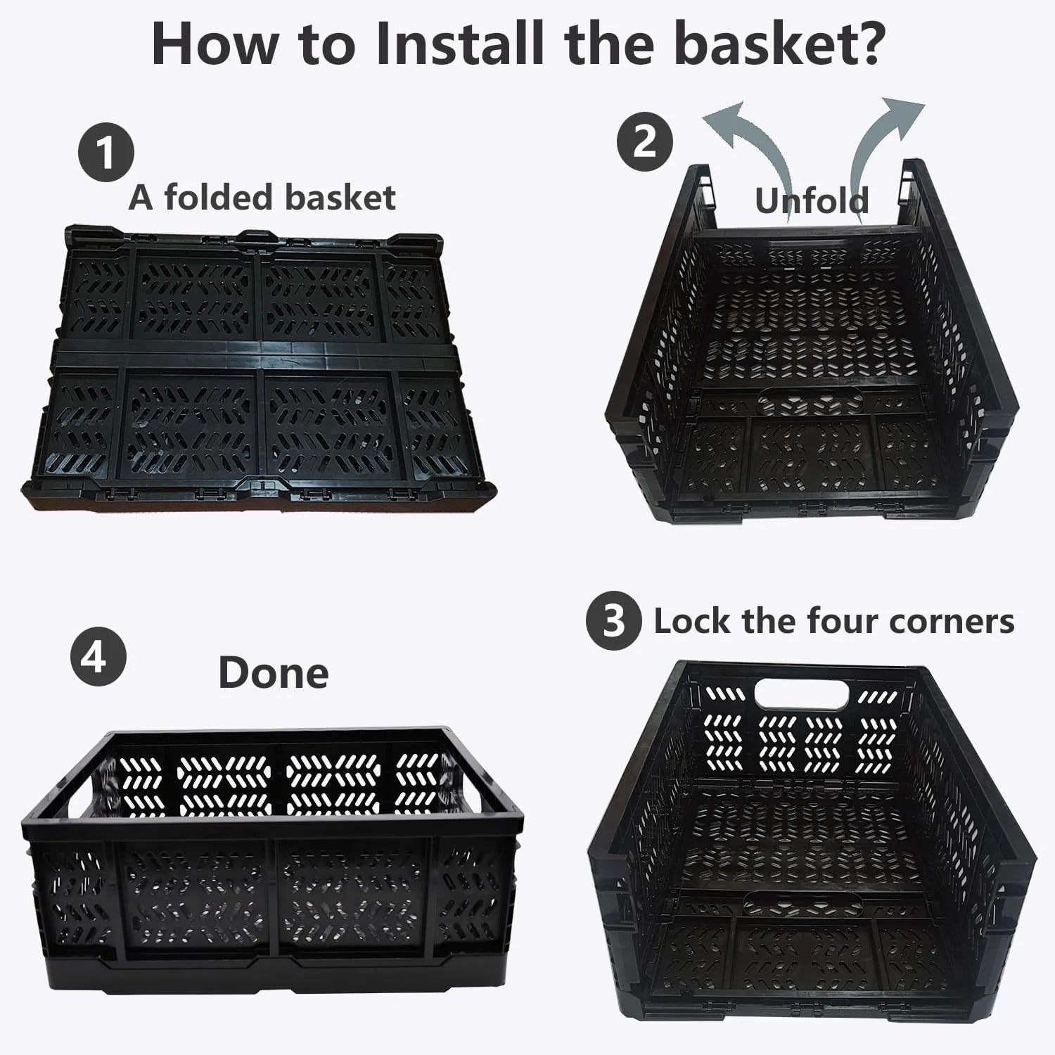 Foldable Plastic Storage Crates, 20L, 4-Pack D4825
