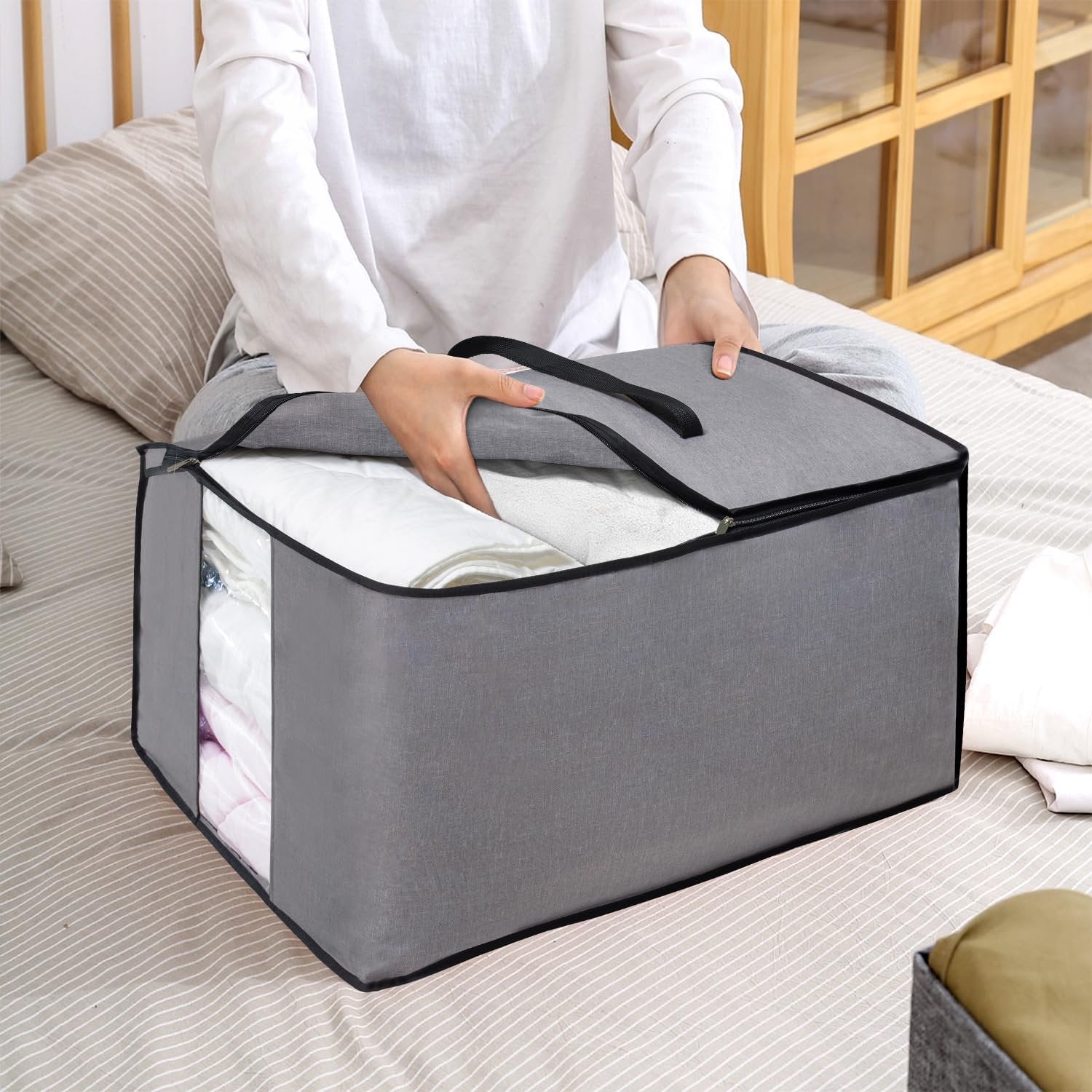 Storage Bag for Bedding, Blankets and Clothes, Foldable Organizer, Grey T5005