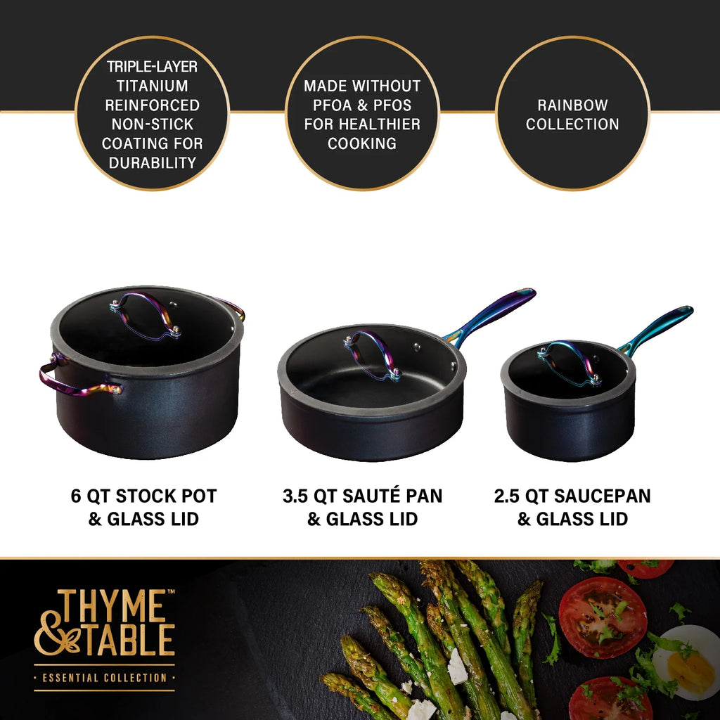 Non-Stick 12-Piece Cookware Set, Black & Rainbow R769