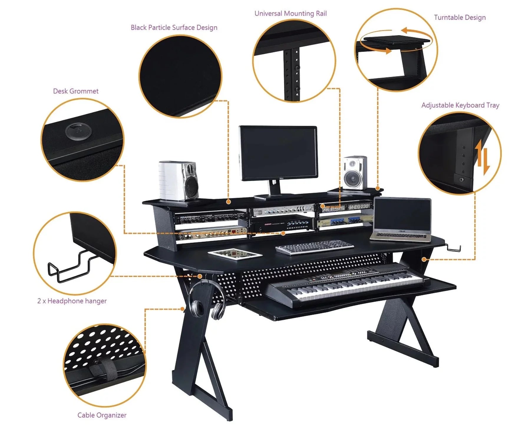 Music Recording Studio Desk Workstation with 3 x 4U Rack Y169694