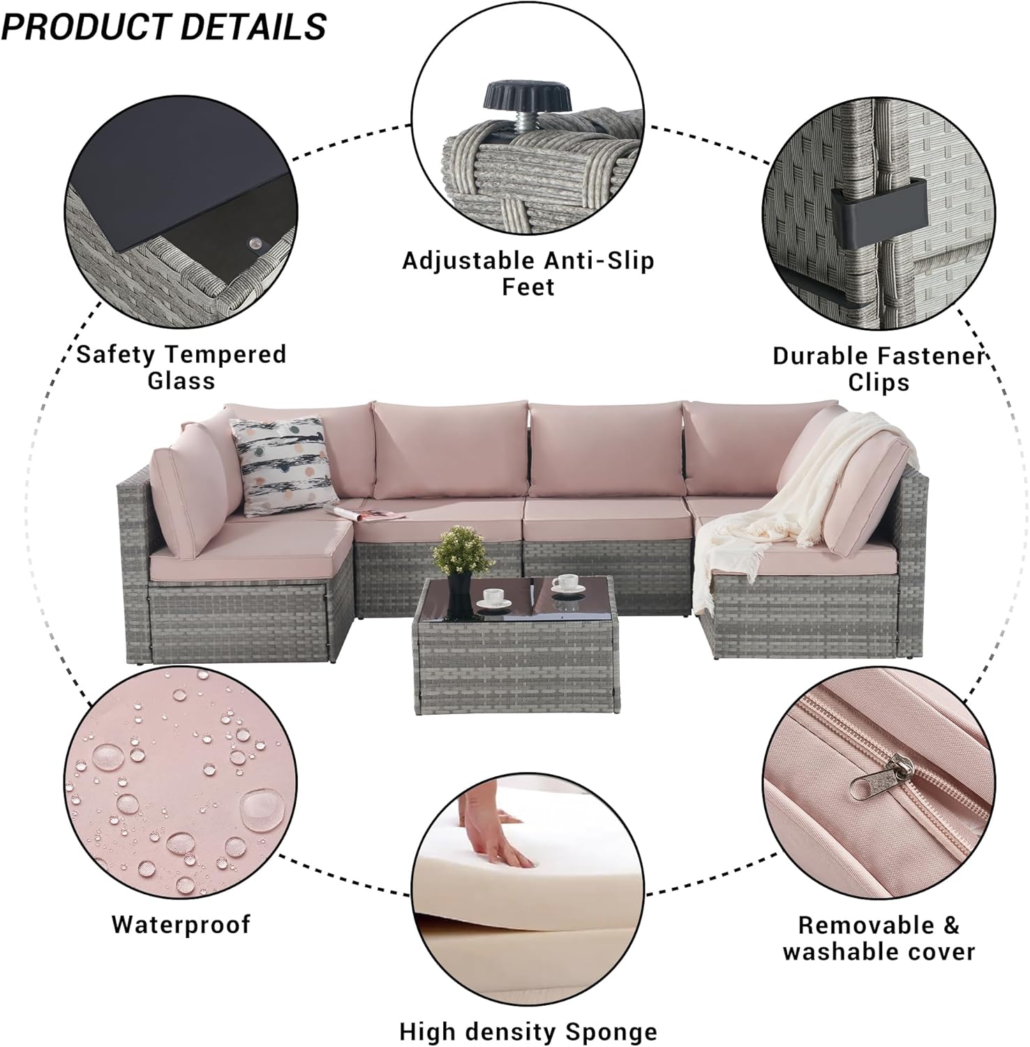 Outdoor Patio Conversation Set with PE Rattan Wicker Sofa and Coffee Table F441515