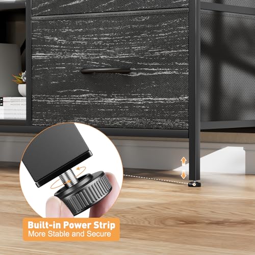 TV Stand with 4 Fabric Drawers and Open Shelves for 50" TV, Black Wood Veins I88170