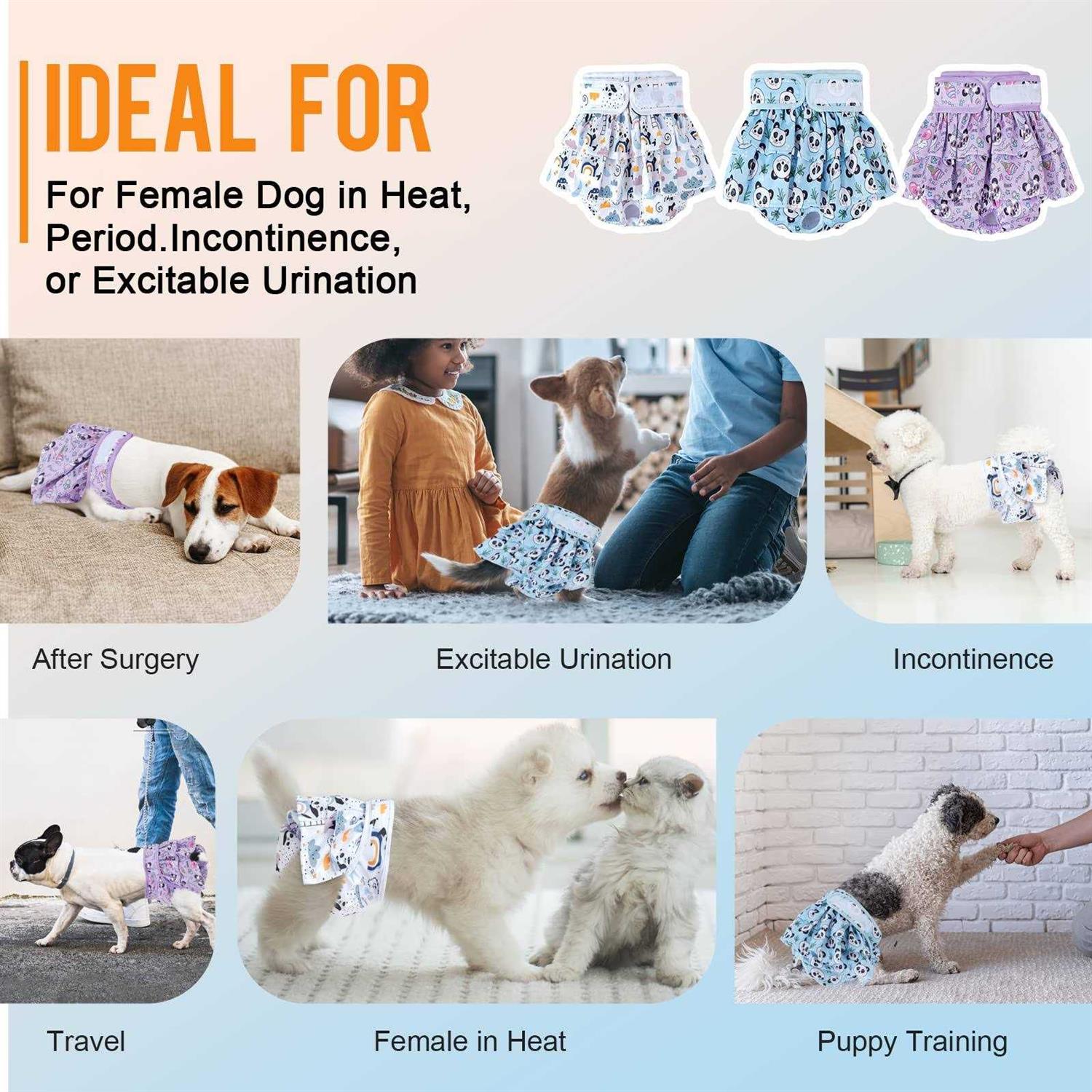 Washable Dog Diapers for Female Dogs, 3 Pack, Reusable Leak-Proof Puppy Diapers L5446