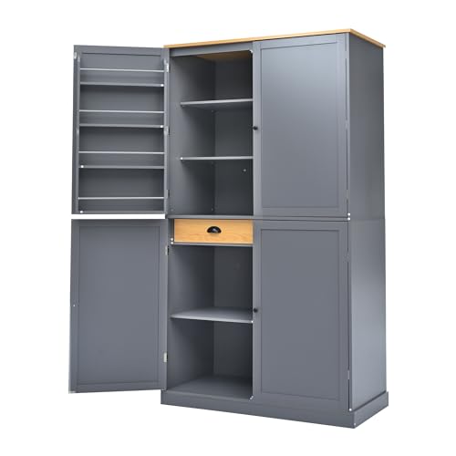77 inch Kitchen Pantry, Freestanding Tall Cupboard with Shelves and Drawers T79940
