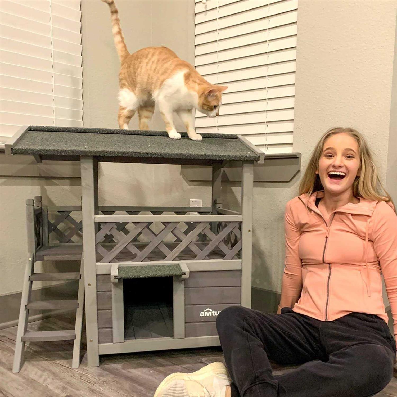 Insulated Cat House with Escape Door for Outdoor Indoor Use B5107