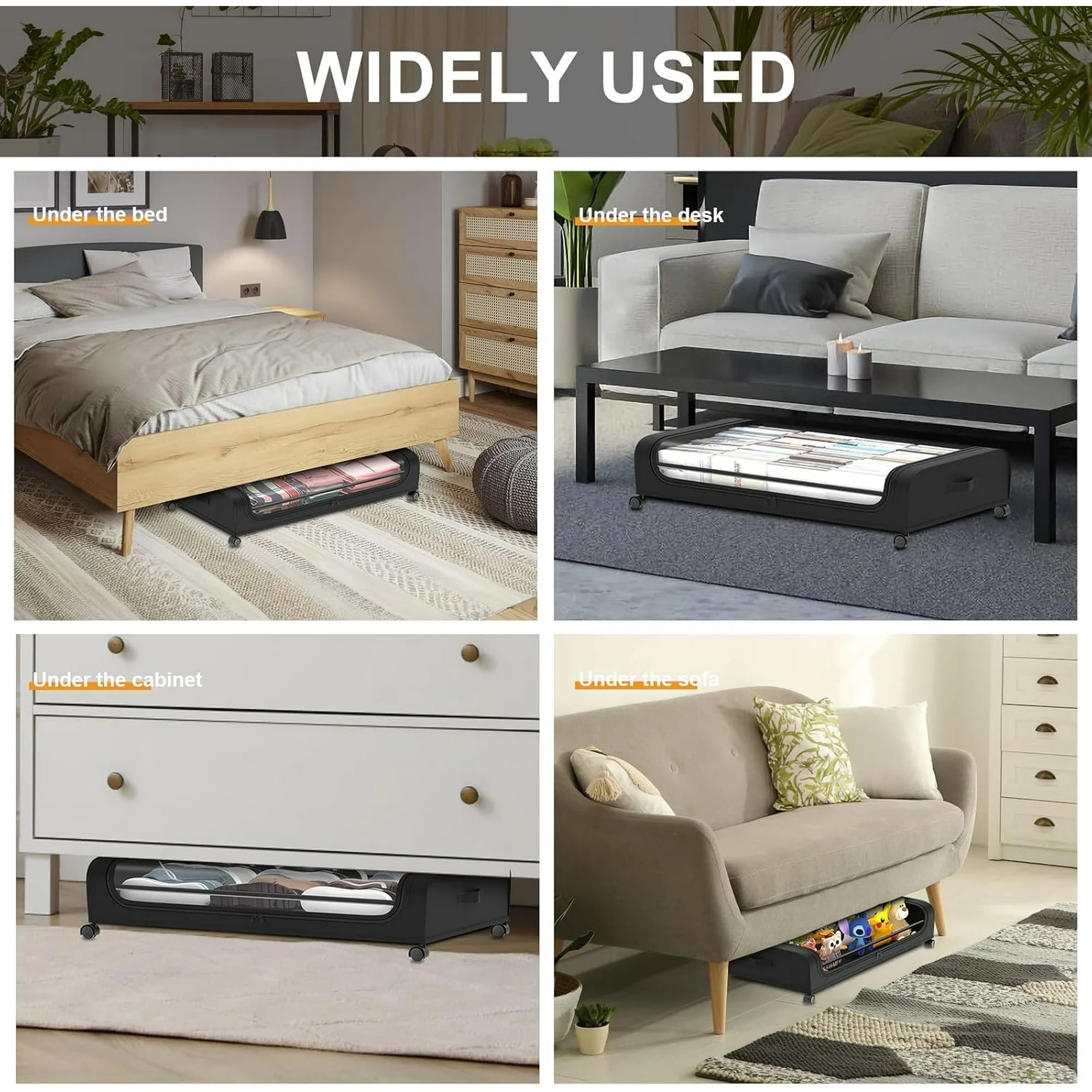 Under Bed Storage with Wheels 2 Pack, Large Rolling Containers with Lid B901