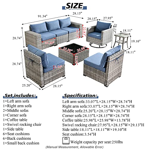 Outdoor Patio Sectional Sofa Set with Swivel Rocking Chair, 8 Piece Wicker Couch T132584