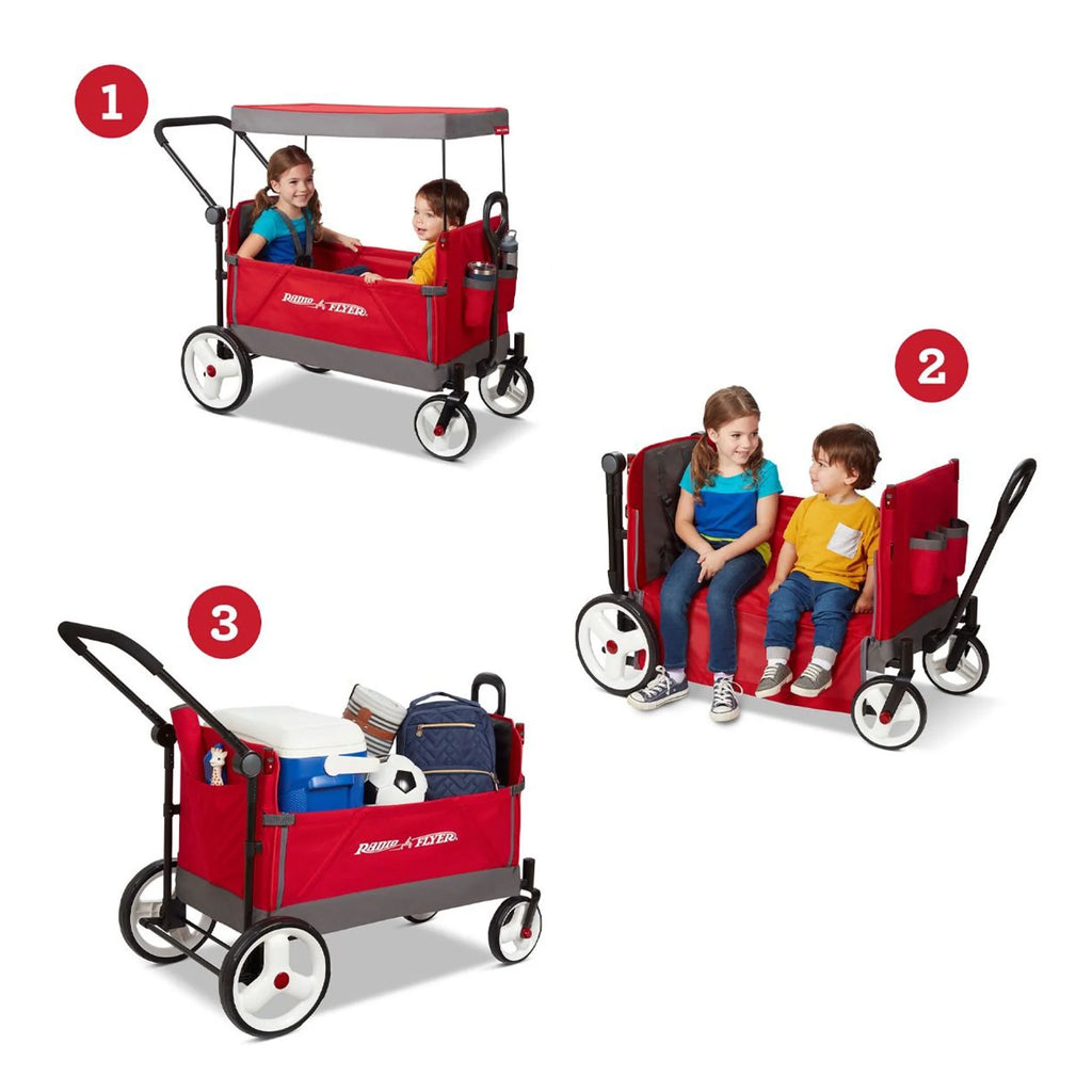 Convertible Stroll N Wagon with Pull & Push Handle, Red/Black L38874