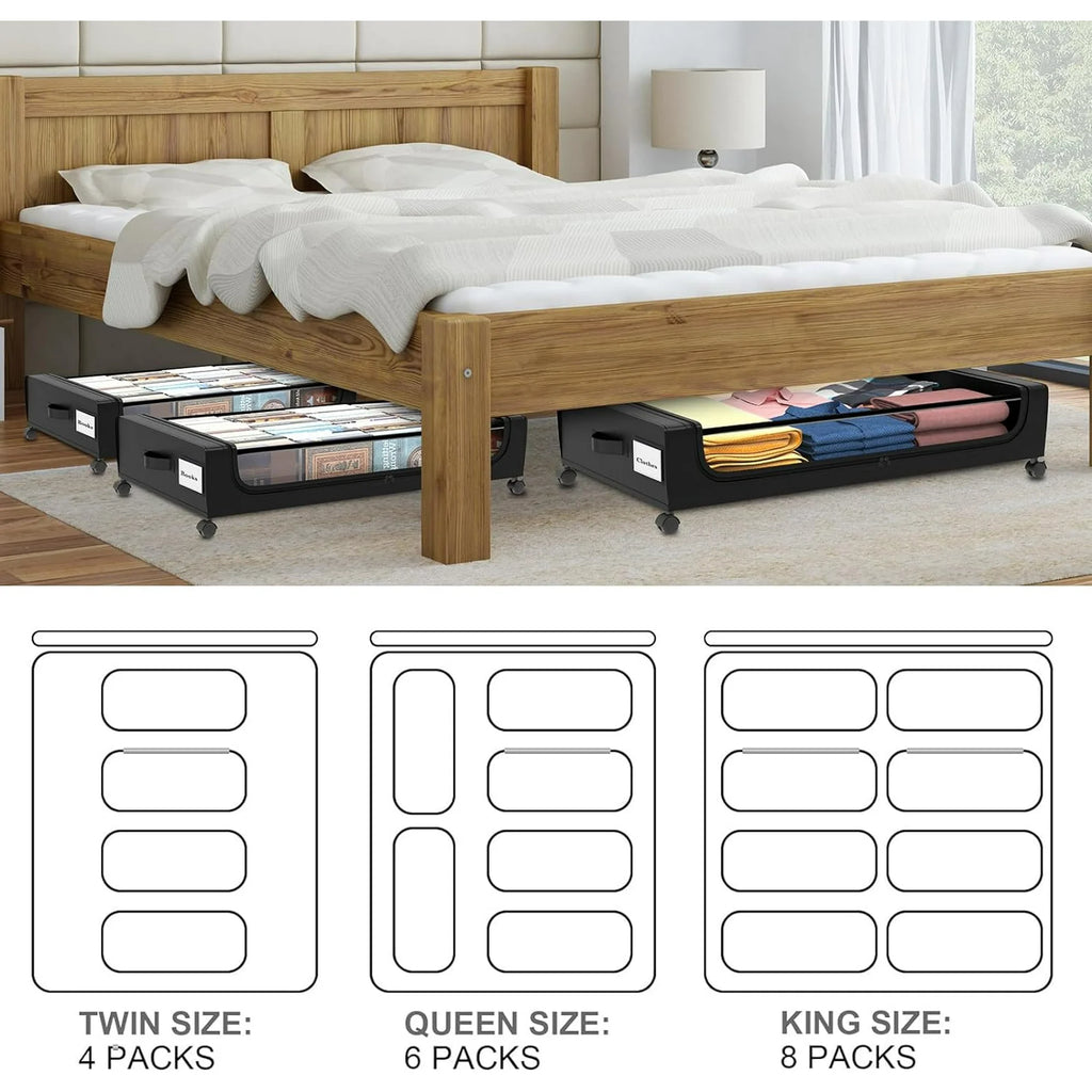 Under Bed Storage with Wheels 2 Pack, Large Rolling Containers with Lid B901