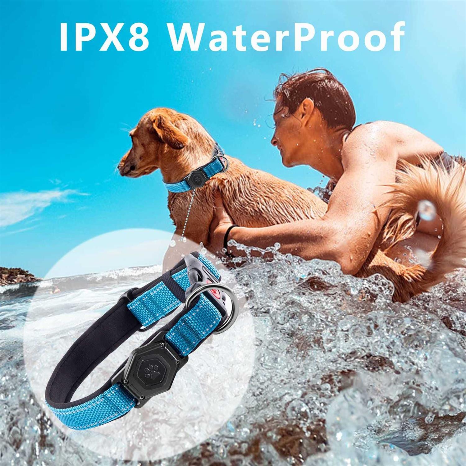 Waterproof GPS Tracking Dog Collar with Reflective Strip, Adjustable Soft Pet Collar U92419