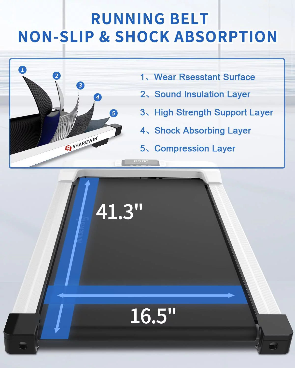 Under Desk Treadmill Walking Pad with Remote Control and LED Display B976