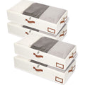 Under Bed Storage Containers, 4 Pack, Bin with Lids, Collapsible Closet Organizers, with Sorting Card Slot and 4 Leather Handles, for Blanket, Bedding, 31.5''Lx15.7''Wx6''H, Beige
