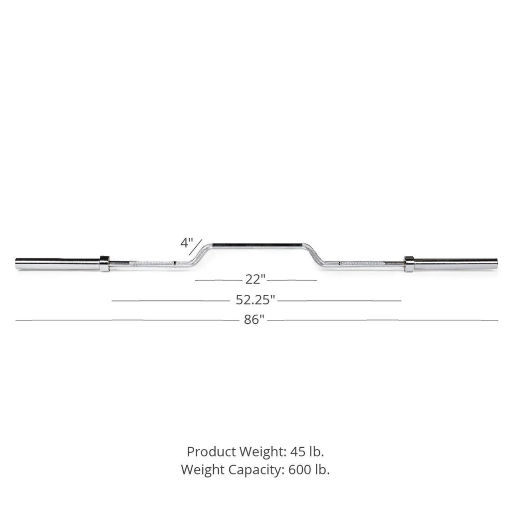 7 FT Cambered Olympic Bench Press Bar, 600 LB, Chrome Finish O95359