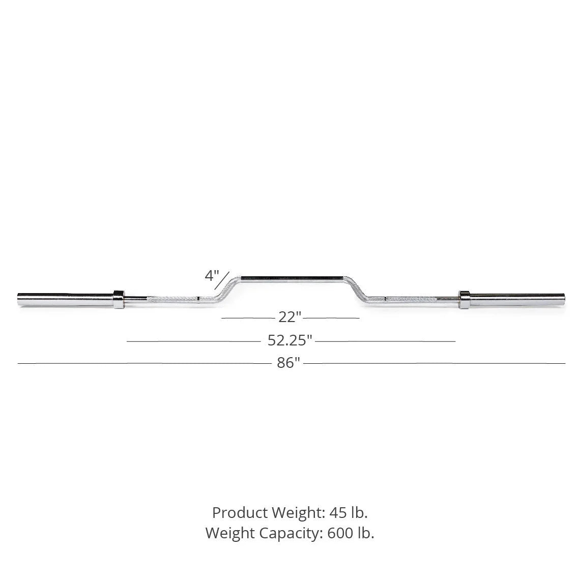 7 FT Cambered Olympic Bench Press Bar, 600 LB, Chrome Finish O95359