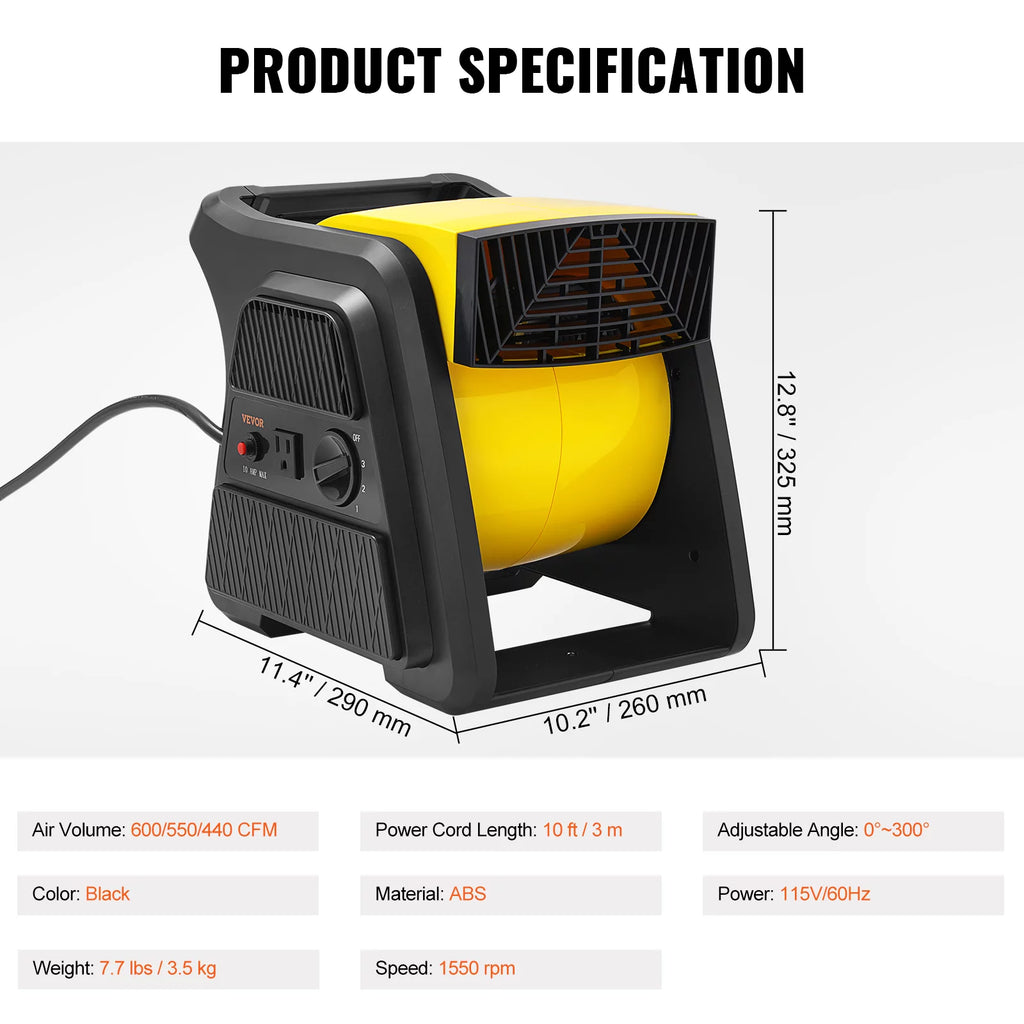 600 CFM 3-Speed Pivoting Floor Blower Fan with Timer and Power Outlet Q847