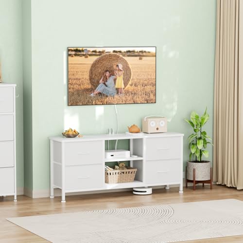TV Stand with 4 Fabric Drawers and Open Shelves for 50" TV, Black Wood Veins I88170