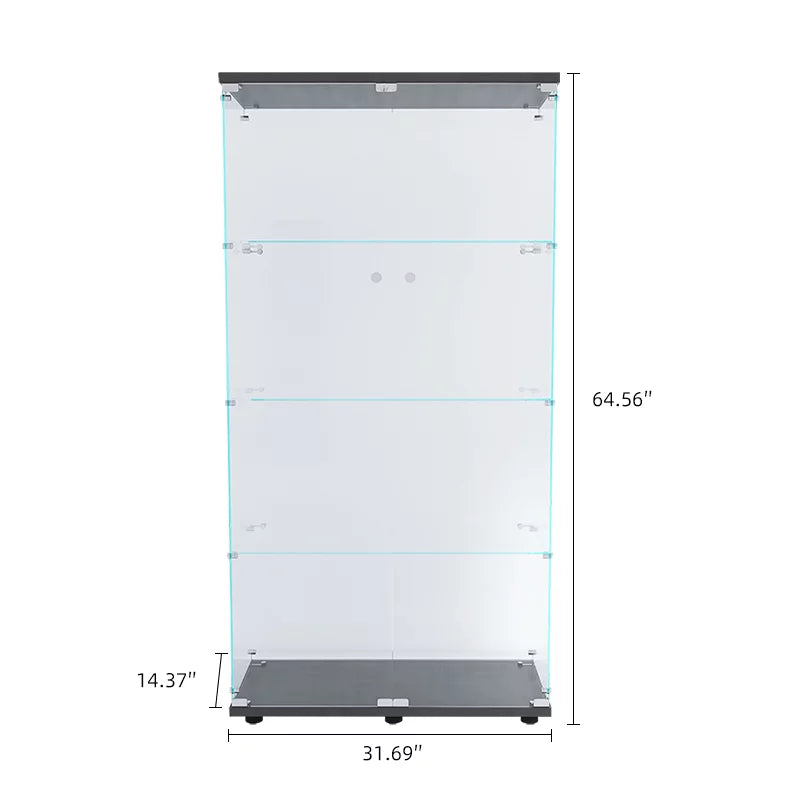 Glass Cabinet with 2 Clear Doors, 4 Shelves, 64" High, Black N9162