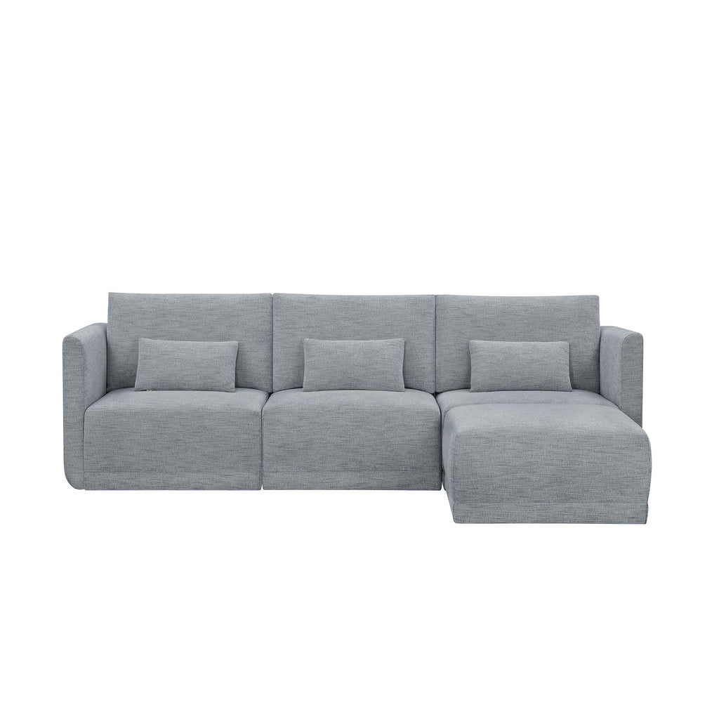 Modular Sectional Sofa with Ottoman, Gray Fabric C1383