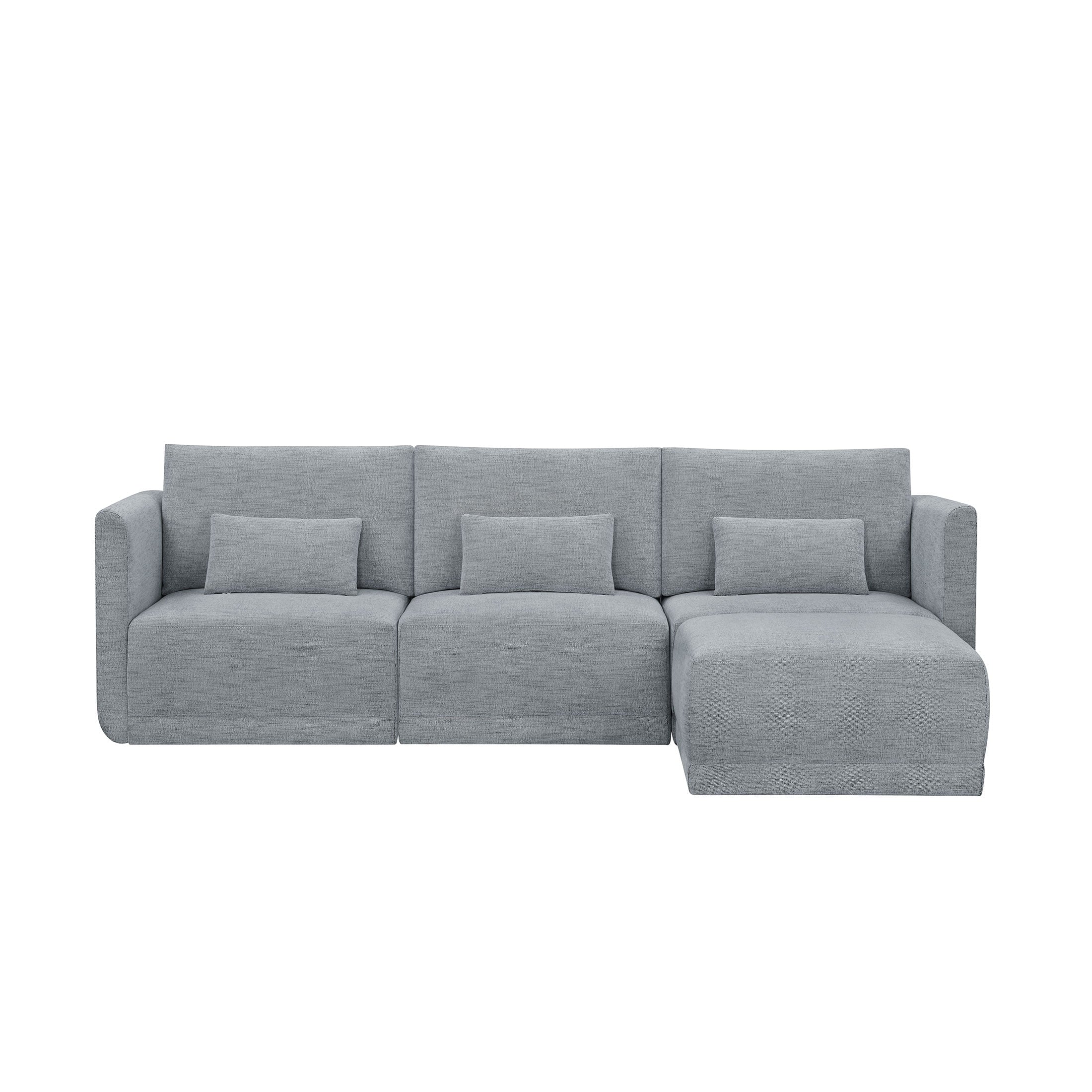 Modular Sectional Sofa with Ottoman, Gray Fabric C1383