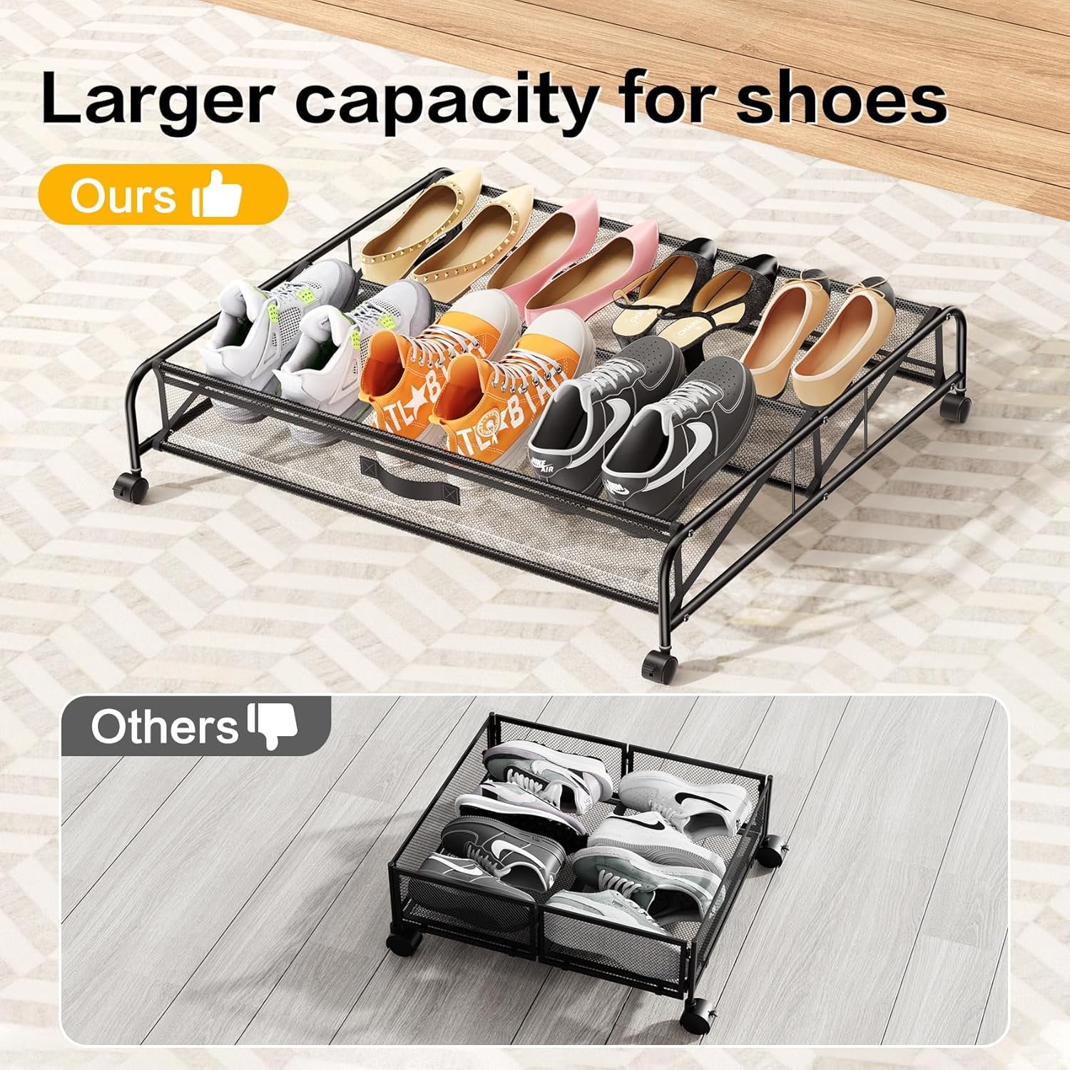 Under Bed Shoe Storage Organizer with Wheels, 2 Pack Q1838