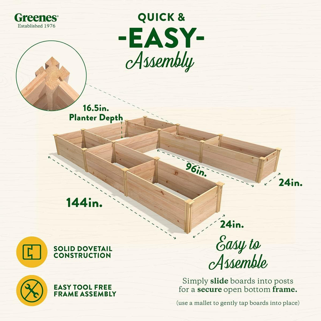 Cedar Raised Garden Bed, 8' x 12' x 16.5" U-Shaped U1093