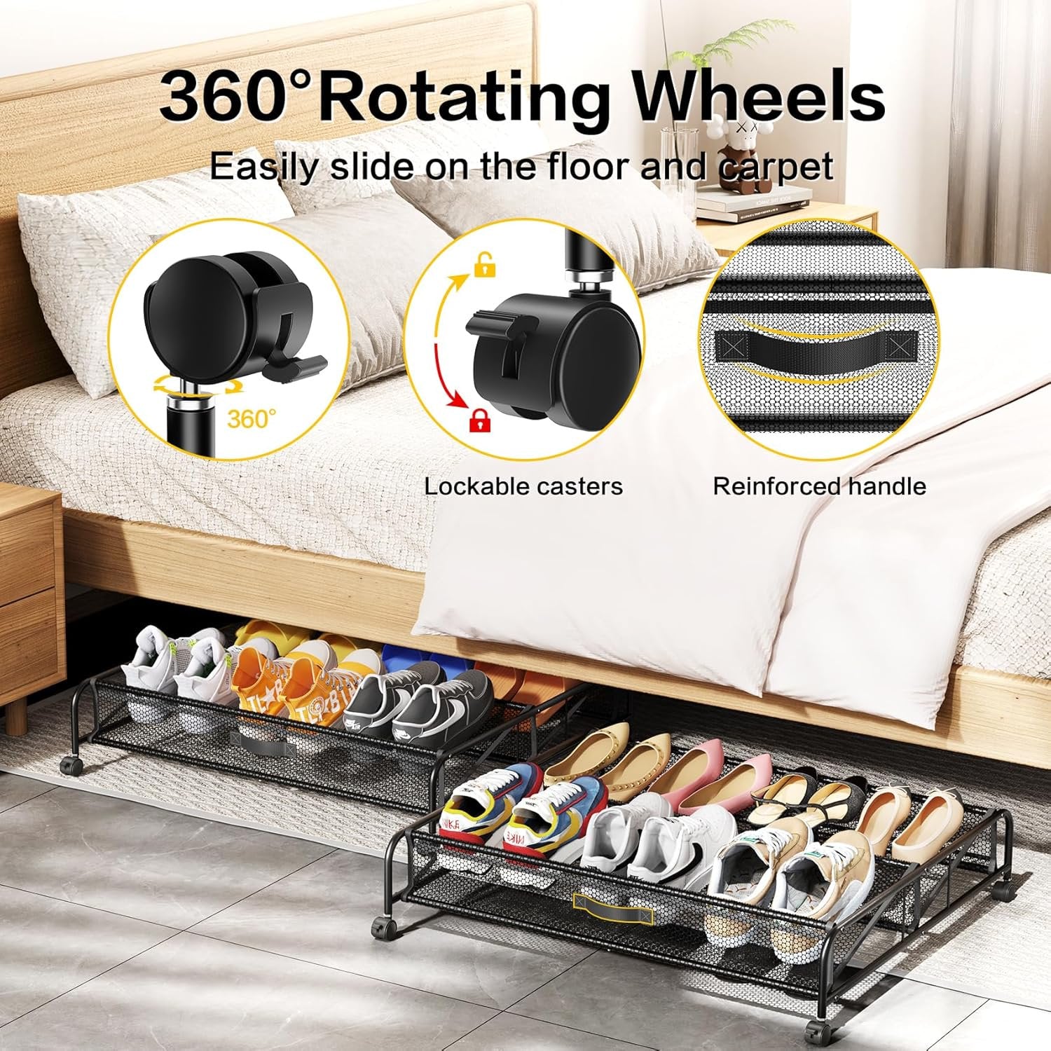 Under Bed Shoe Storage Organizer with Wheels, 2 Pack Q1838