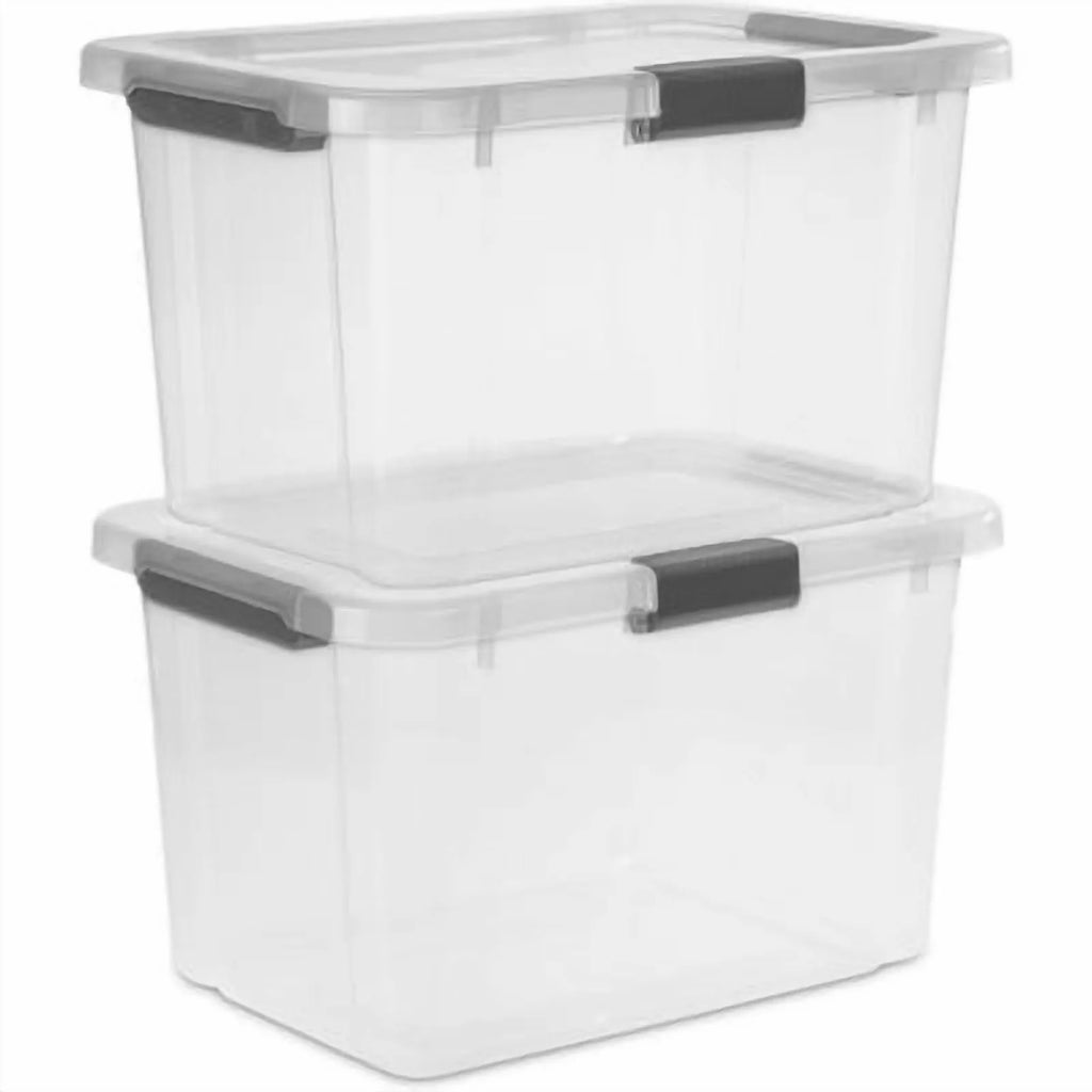 Plastic Storage Tote with Hinged Lid and Handles, Stackable O2837