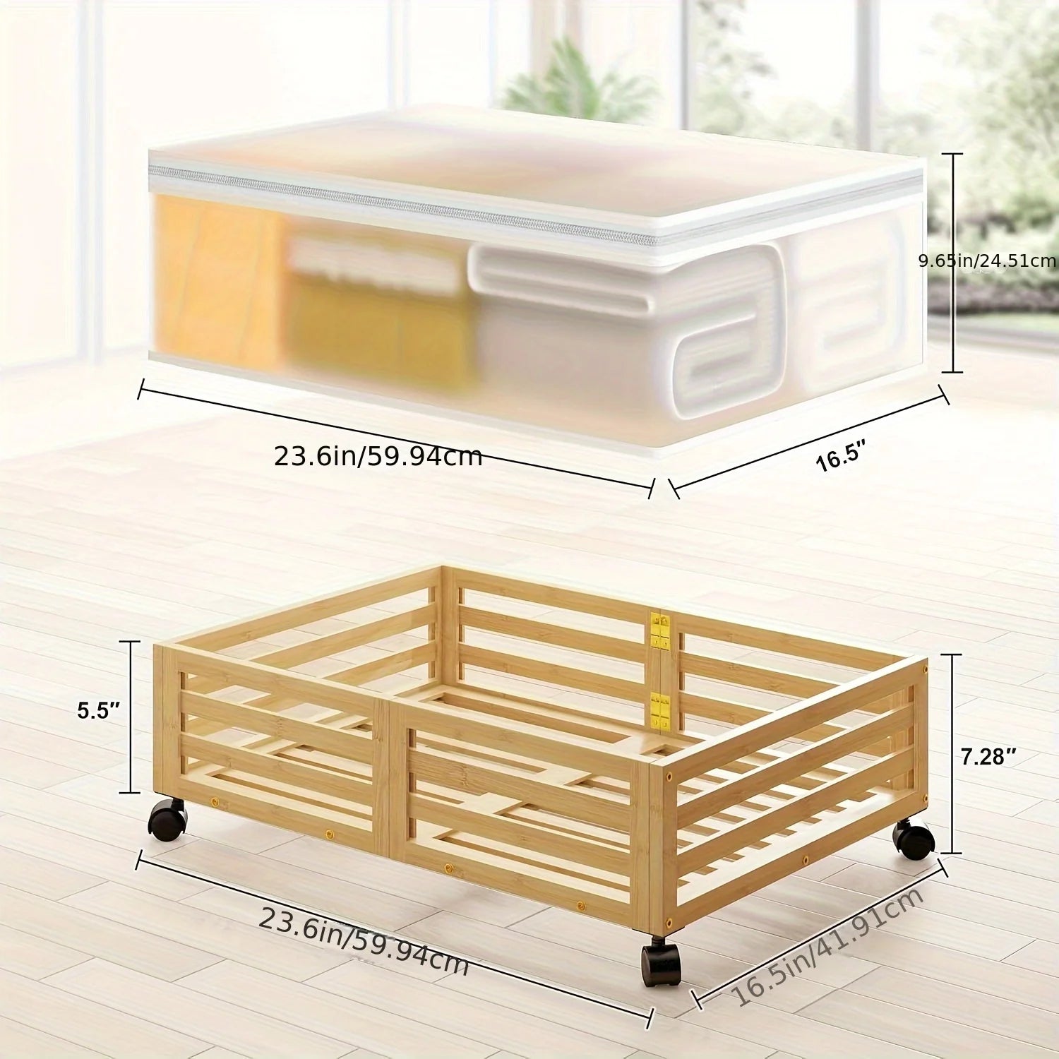 Bamboo Under-Bed Storage Bins with Wheels, 2-Pack E3624