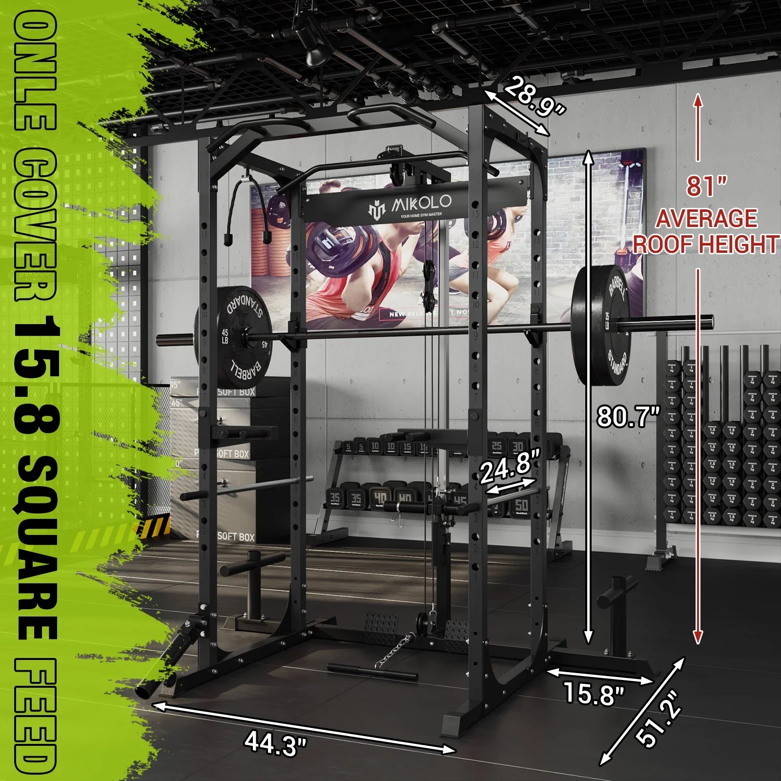 Power Rack Cage with LAT Pulldown System, 1200LBS Capacity, Squat Rack G822827
