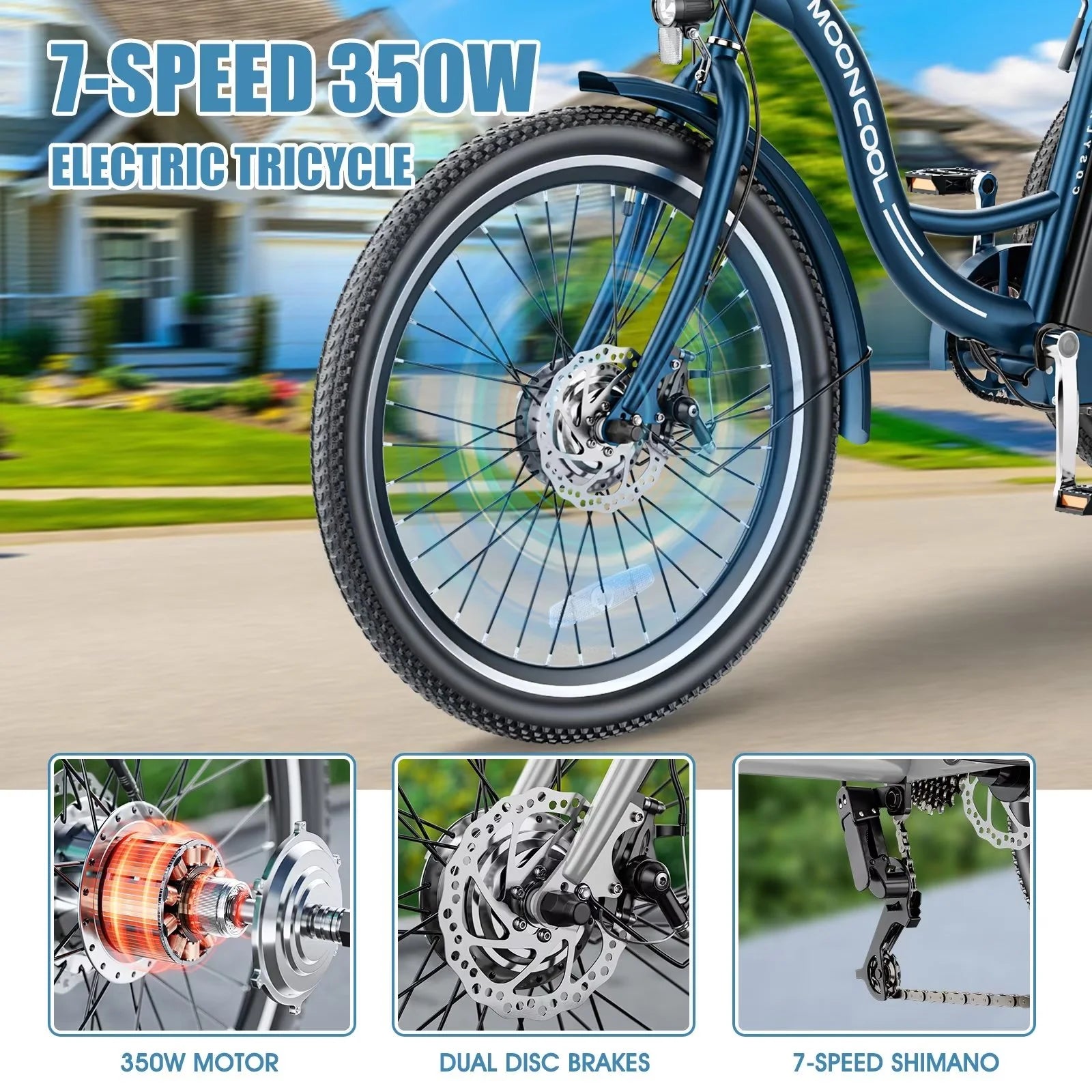 24" 350W 36V 7-Speed Electric Tricycle for Adults with Basket and LED Headlight J133702