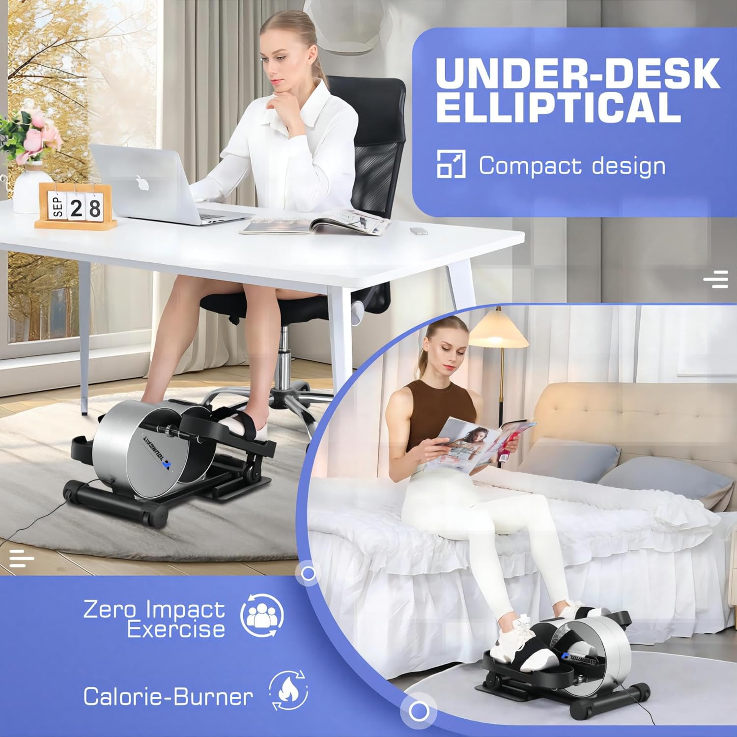 Under Desk Elliptical with Fitness App and LCD Display L1121