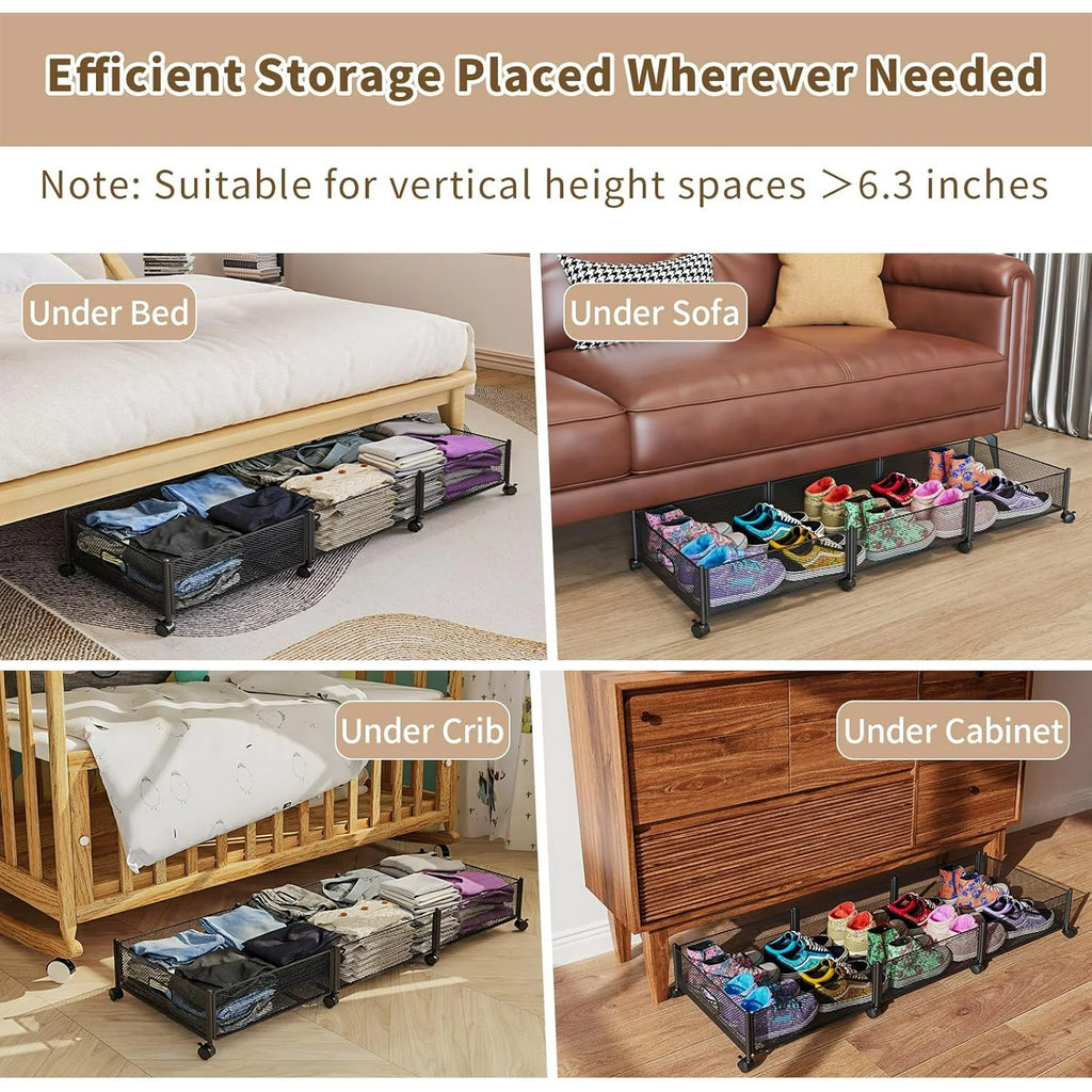 Under Bed Storage on Wheels, Large Capacity Rolling Containers, Foldable Drawers W803948