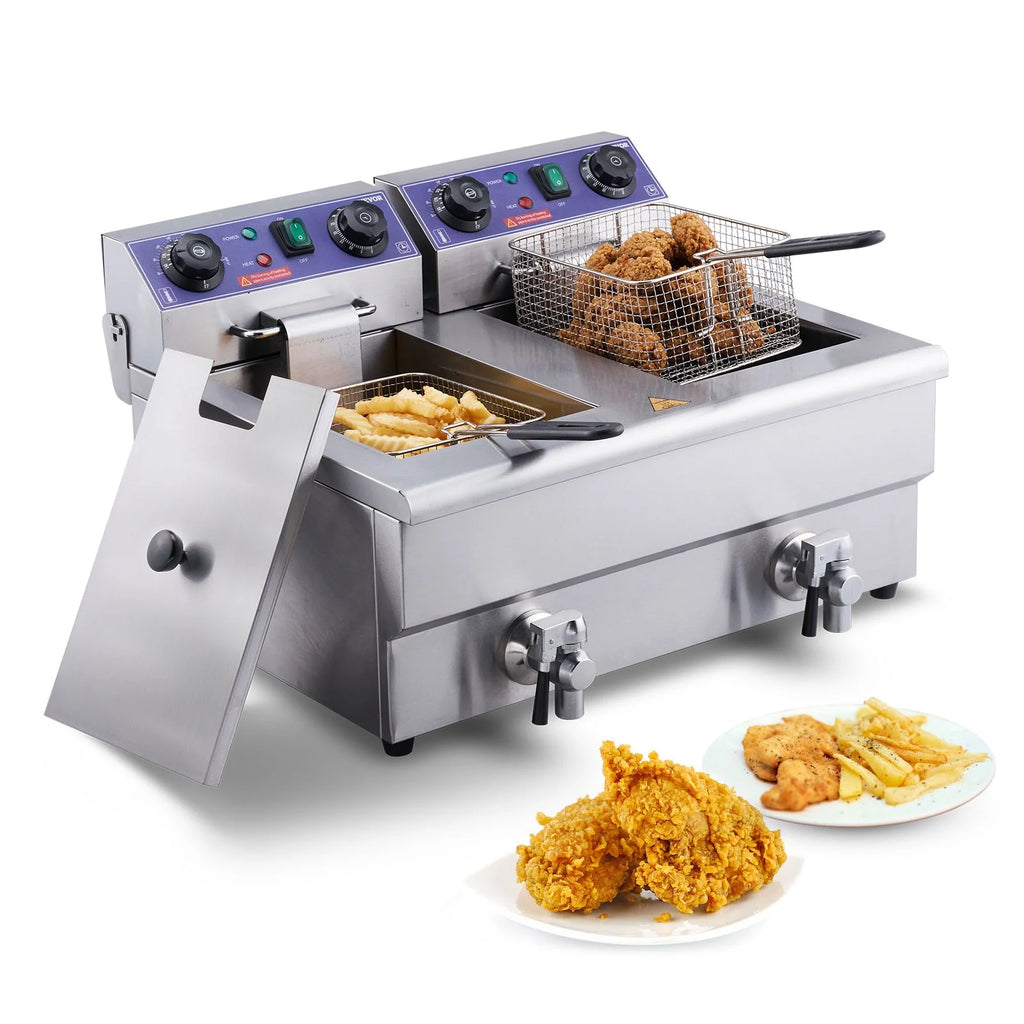 Commercial Electric Deep Fryer, Dual Tanks 3000W Countertop H866