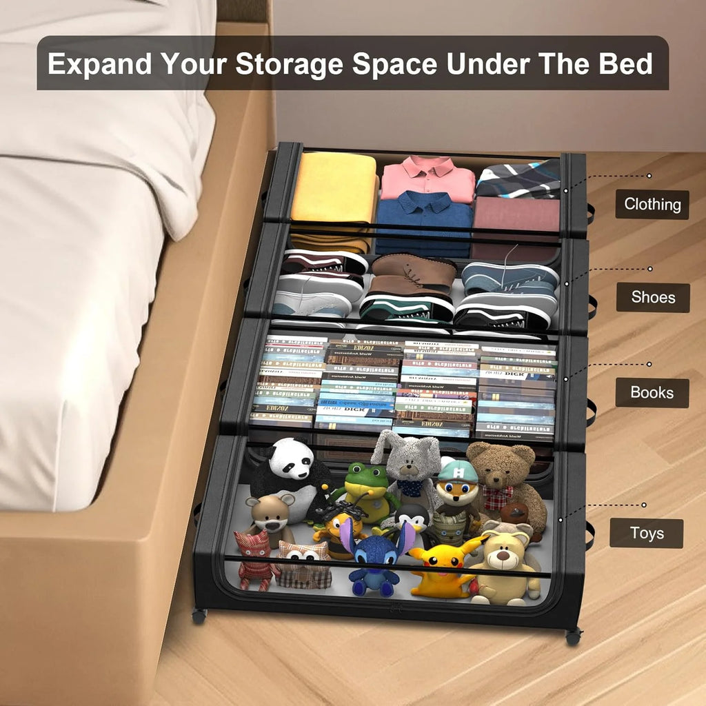 Under Bed Storage with Wheels 2 Pack, Large Rolling Containers with Lid B901