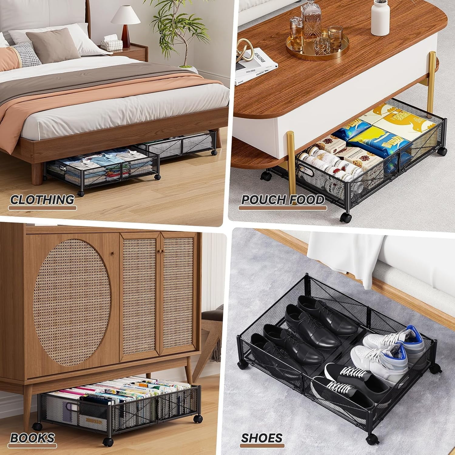Under Bed Storage Containers with Wheels, Shoe Organizer Drawer, Metal Storage for Clothes Shoes Blankets V749978