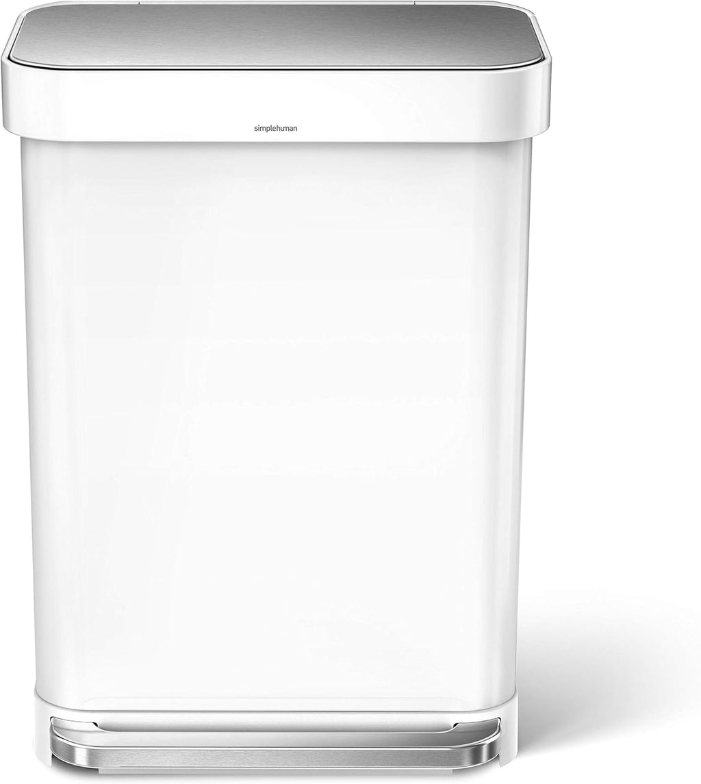 55 Liter Rectangular Kitchen Step Trash Can, White Stainless Steel Q501