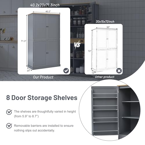 77 inch Kitchen Pantry, Freestanding Tall Cupboard with Shelves and Drawers T79940