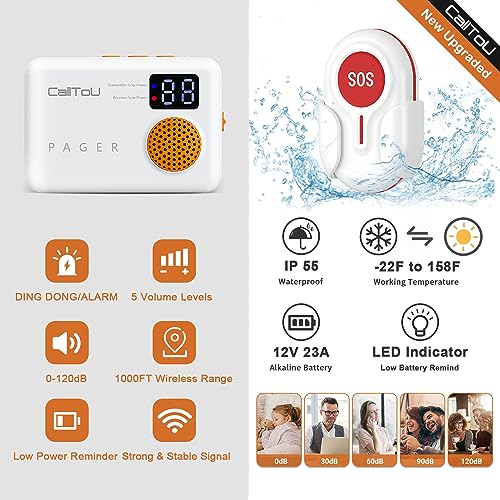 Wireless Call Button for Elderly Monitoring with 2 Receivers and 2 SOS Buttons M347037